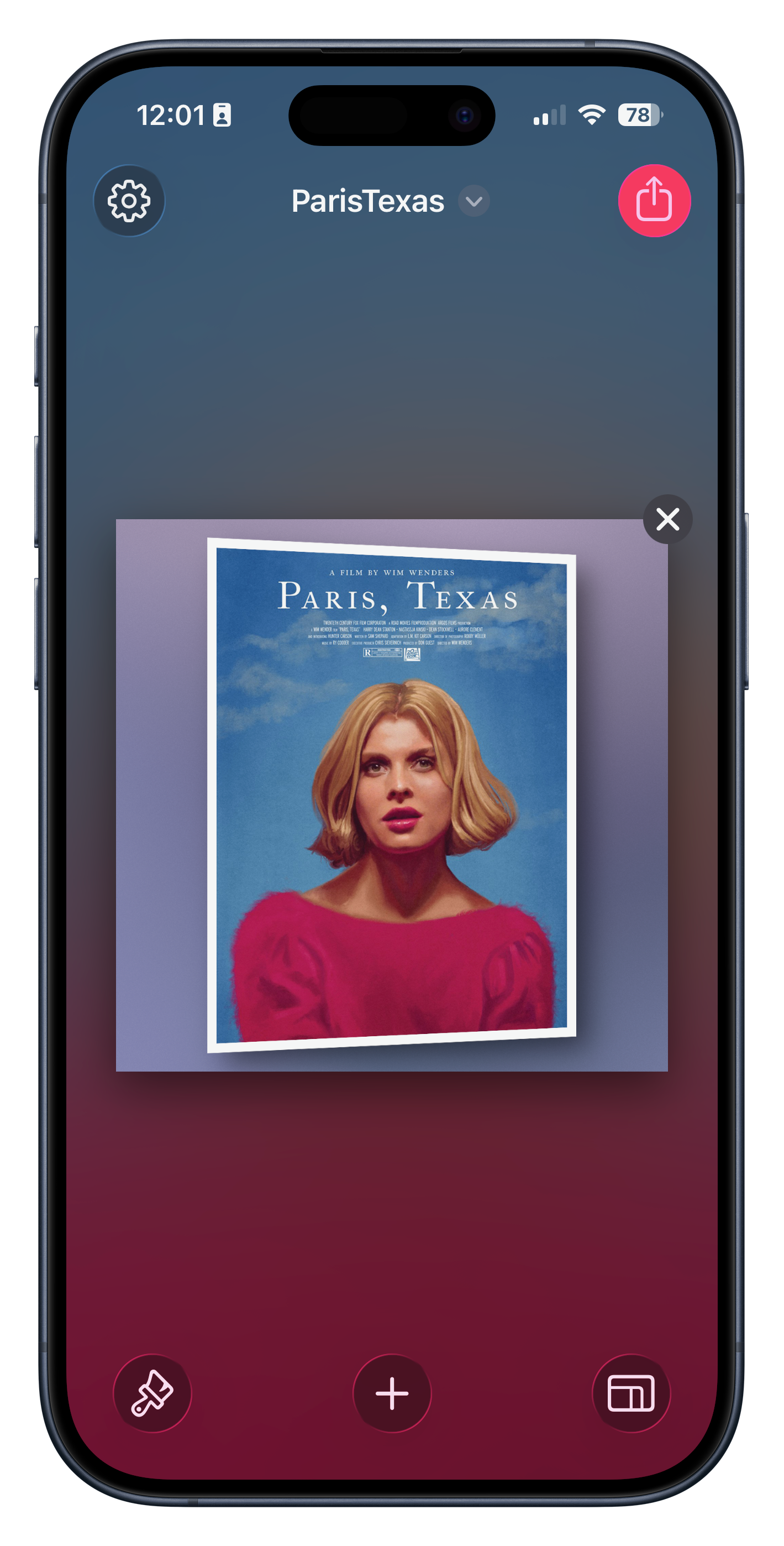 Image of a movie poster at a slight angle over a blurred background