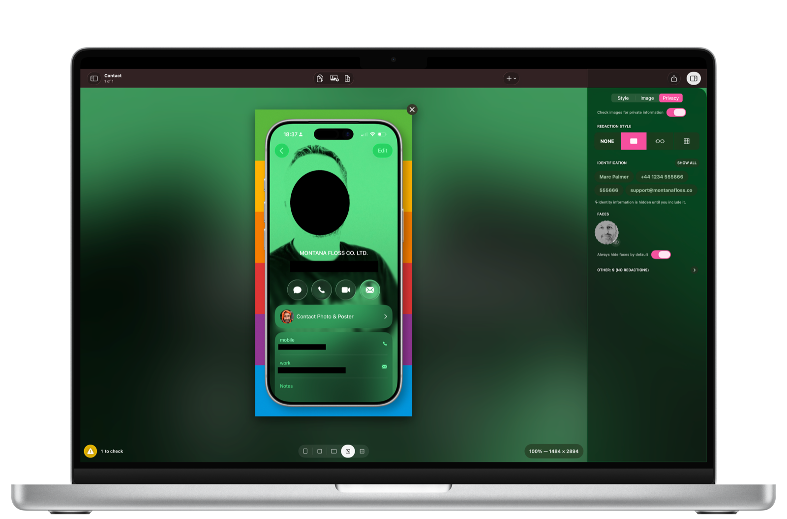 Shareshot running on a Mac, framing a screenshot with privacy redaction.